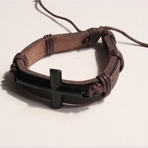 Men's leather bracelet cross‎ religious brown New  9